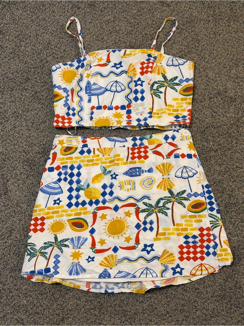Midnight Sky Tropical Beach Linen Cotton Blend Crop Skirt Set